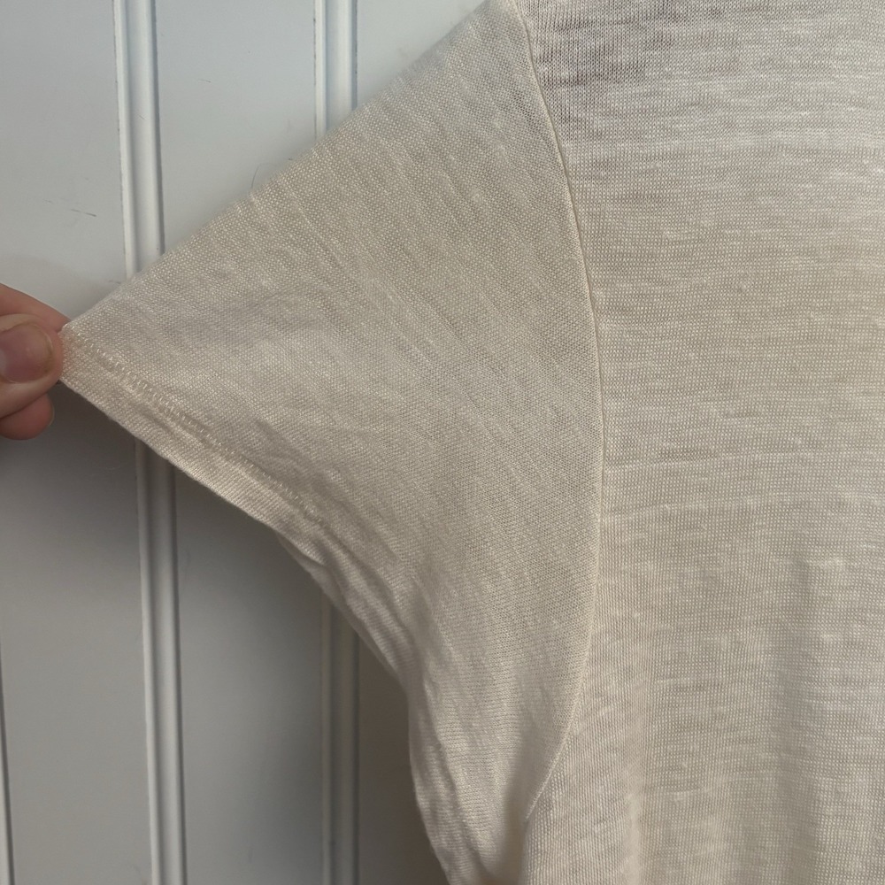 Marc by Marc Jacobs 100% Linen Tee Top Med Ivory  Pastel Parrot Print S/S Beachy - Picture 4 of 10
